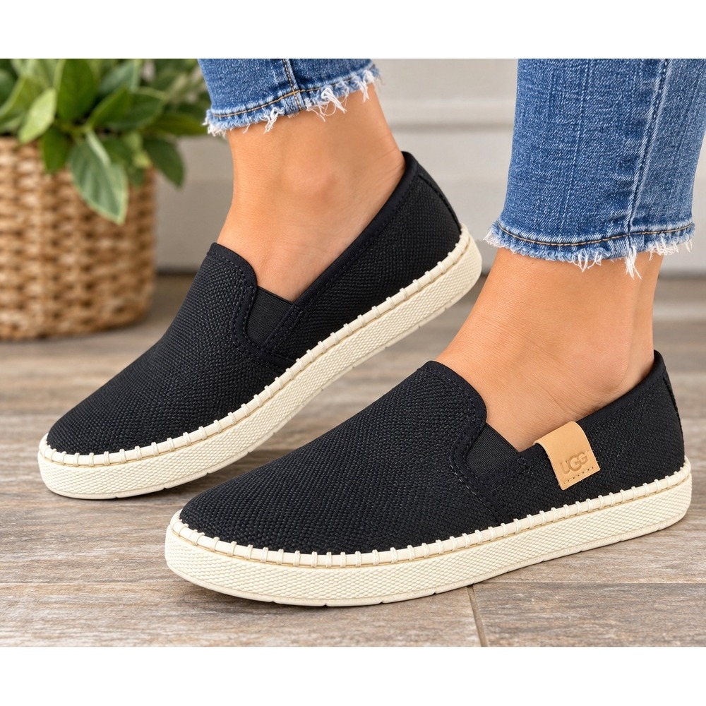 UGG Luciah 1125040 Womens 6 Black Canvas Slip On Sneakers NEW